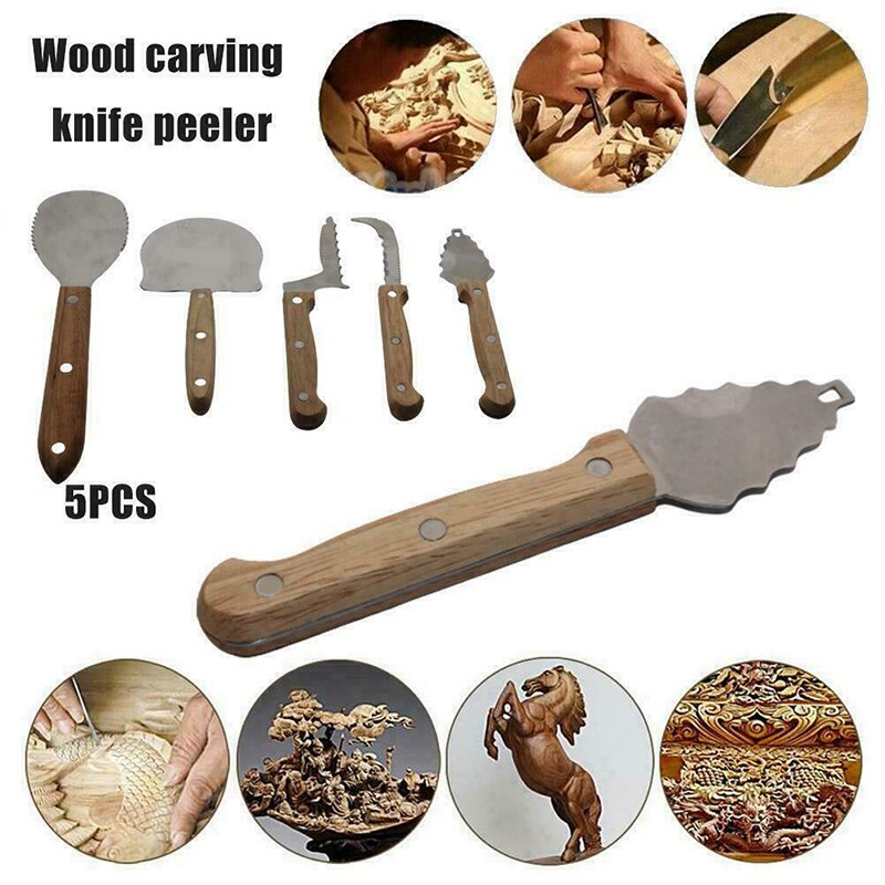 5Pcs Stainless Steel Wood Carving Tools Craft DIY Pumpkin Carving Kit Woodworking Cutter Hand Tool Set
