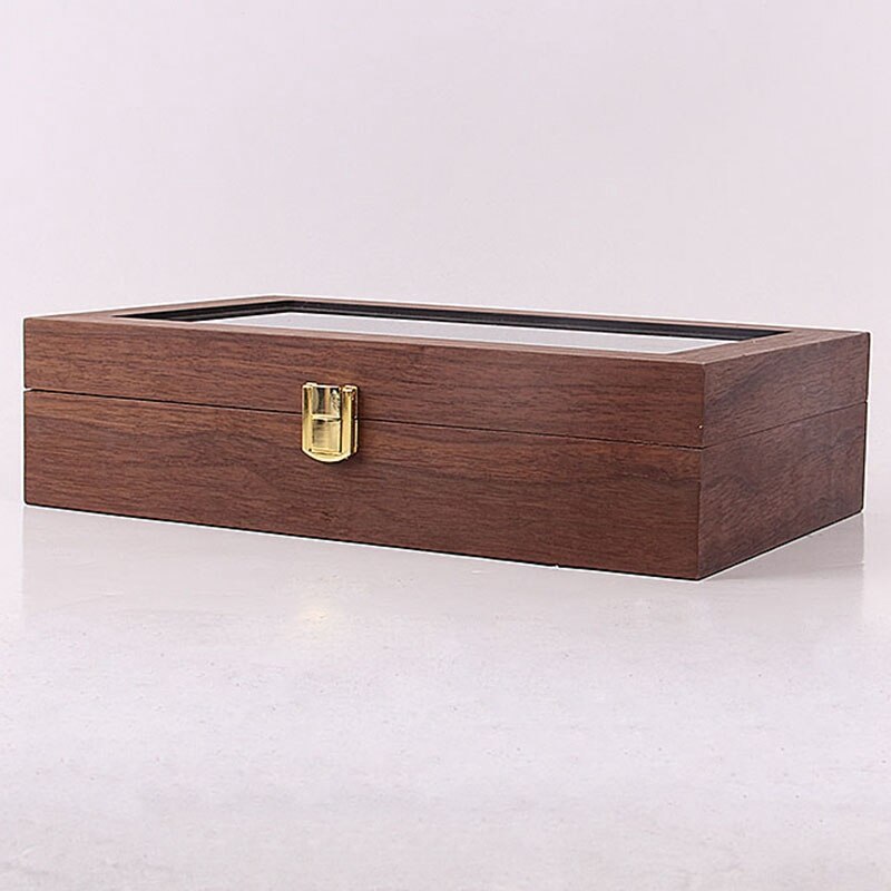 Wooden 4 Cells Watch Display Case,3 Cells Eyeglass Display Organizer, Glass Topped Wooden Watch Display Case