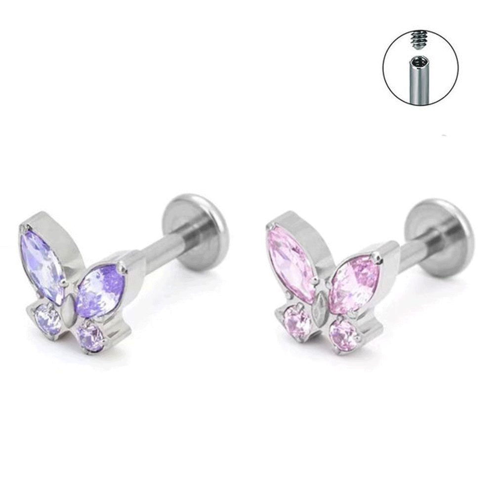 G23 joyería de titanio oreja Stud mariposa CZ piedras labio nariz Piercing pendiente cartílago de la oreja Tragus anillos para mujeres Daith