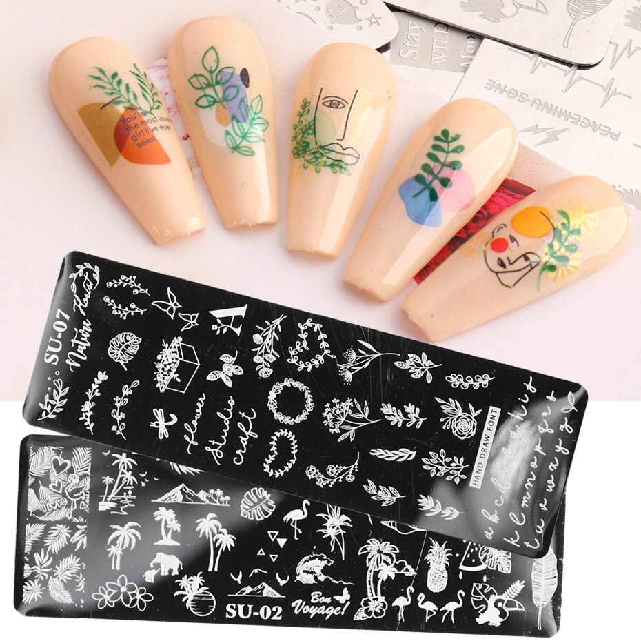 Butterfly Daisy Nail Stamping Plates Abstract People Face Image Stamp Templates French Nail Flower Lines Transfer Stencil KUI2.4