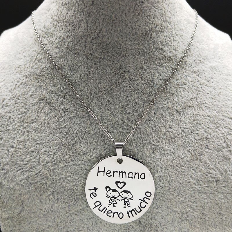 Hermana-collar de acero inoxidable para mujer, gargantilla de Color plateado, collares y colgantes, joyería para mujer N186715