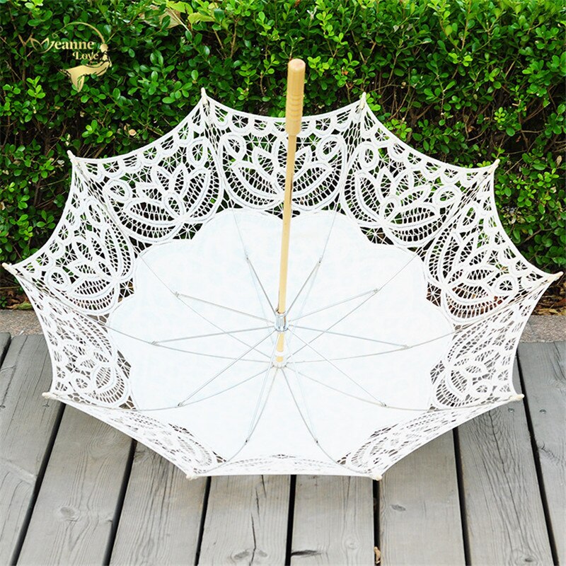 Parapluie en dentelle blanche et Beige, Parasol en coton brodé, pour bal de Mariage, décoration pour mariée