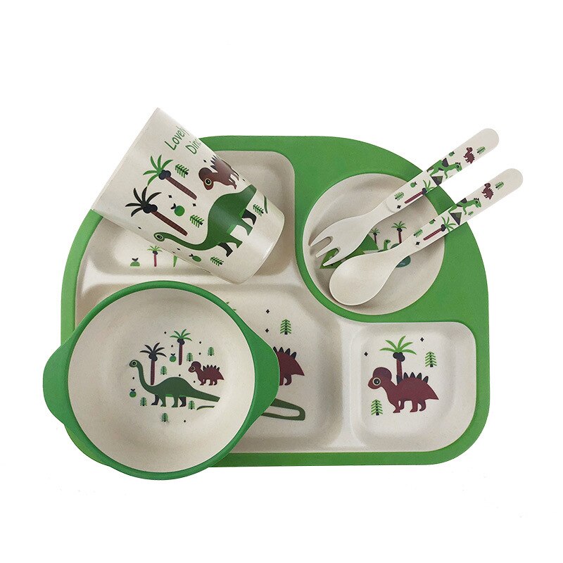 5pc /  set baby mattallrik ätbar bambu fiber utskrift barn servis set hög temperatur resistent baby tallrik: 3