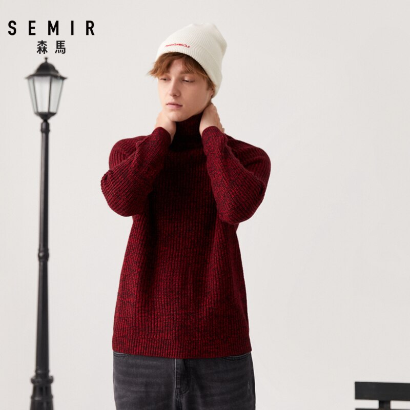 Semir højkrave uldtrøje mandlige forår og efterår ung løs varm sweater herre koreansk version sweater frakke strik