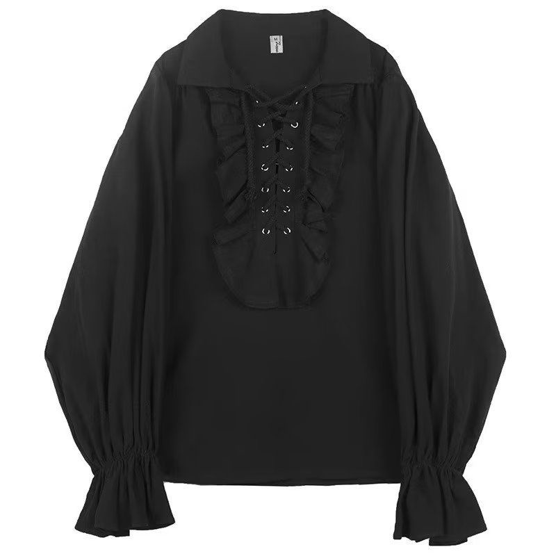 Piratenhemd, Vampirprinz, Dichterhemden, 2024, ganzjährig, mittelalterliche Buccaneer-Rüschen, Schnürung, Renaissance, Vintage, Gothic-Blusenoberteile: M / Elfenbein