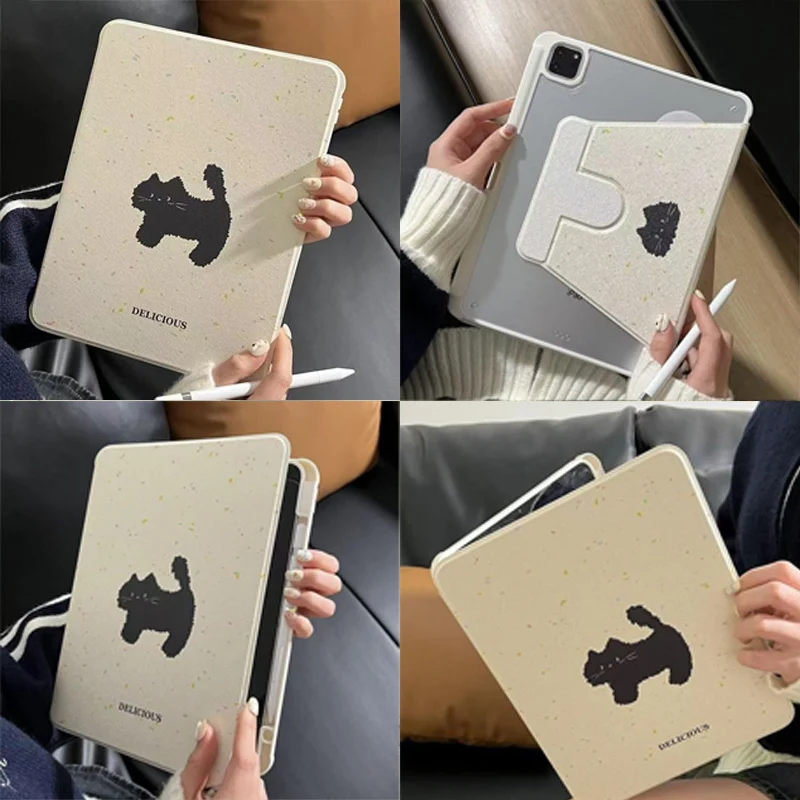 Funda bonita de dibujos animados para iPad Air 6, para IPad Air 5 4 10,9 Pro 11 2/3/4th, funda con rotación para iPad 10,2 8/9 Gen con portalápices: NINE / Marfíl