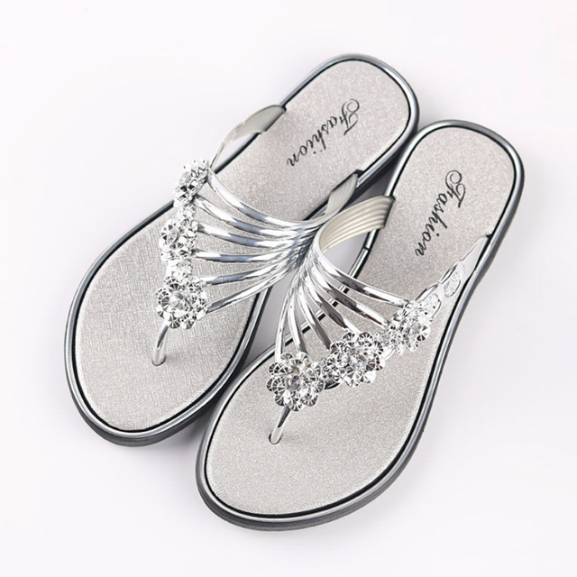 Nowe modne damskie klapki damskie kapcie plażbyć winnym: Srebrny / 36