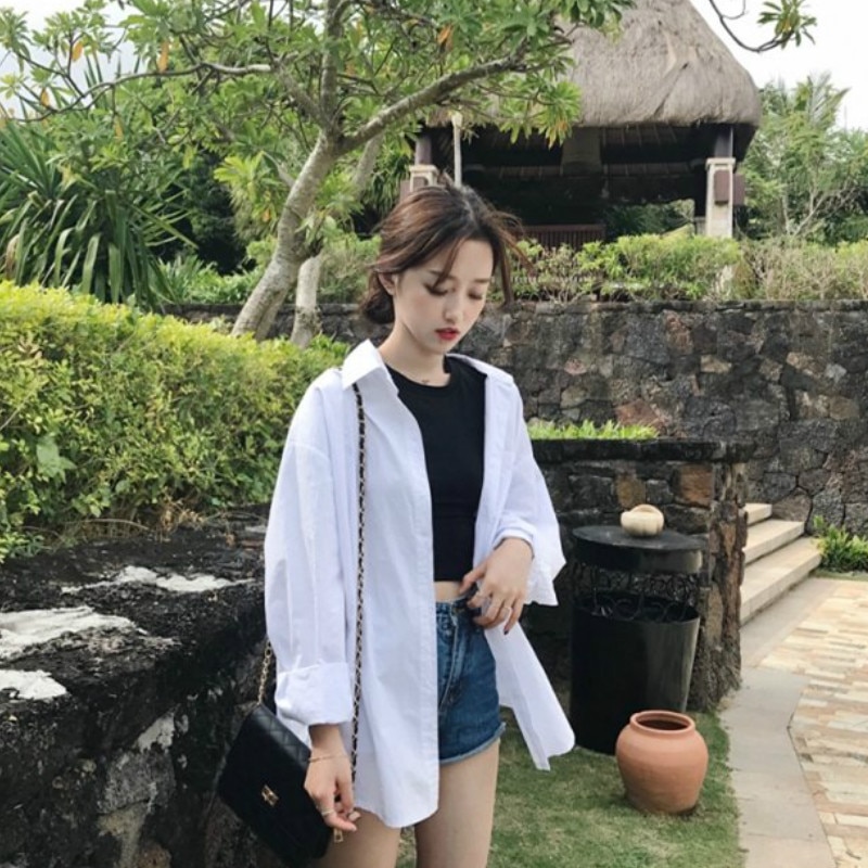 Camisas blancas para mujer boose, ropa de de talla coreana, tops y blusas para mujer, Top Casual de manga larga para mujer, camisa clásica