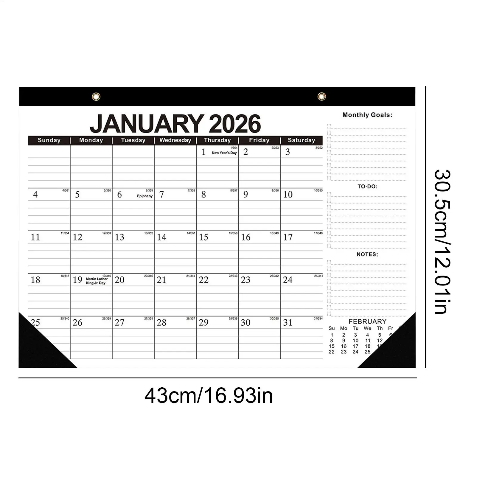 Neuer 2026 Wandkalender 18 Monate 2026–2027, täglich, wöchentlich, monatlich, Zeit, Agenda, Planer, Organizer, Heimbüro, Dekor, zum Aufhängen