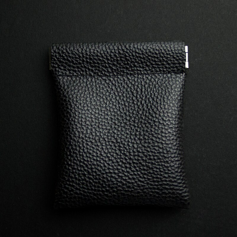 Squeeze Coin Purse Vintage Solid PU Leather Women Men Small Mini Short Wallet Bag Key Credit Card Earbuds Holder: Black