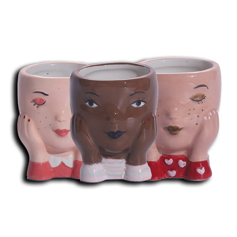 Human Face Ceramic Flower Pot Cute Face Vase Sculpture Crafts Succulents Mini Flowerpot Home Garden Decoration Ornament: 1 set