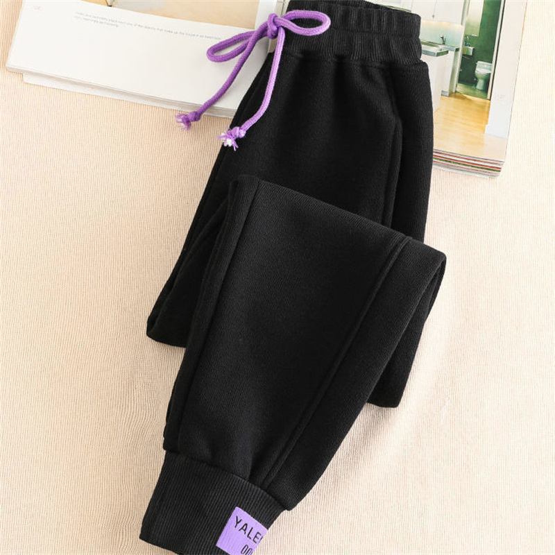 Nuevos pantalones de chándal grises para mujer, ropa de calle holgada de otoño e invierno, pantalones deportivos de gran tamaño, pantalones gruesos negros de invierno, pantalones de calle