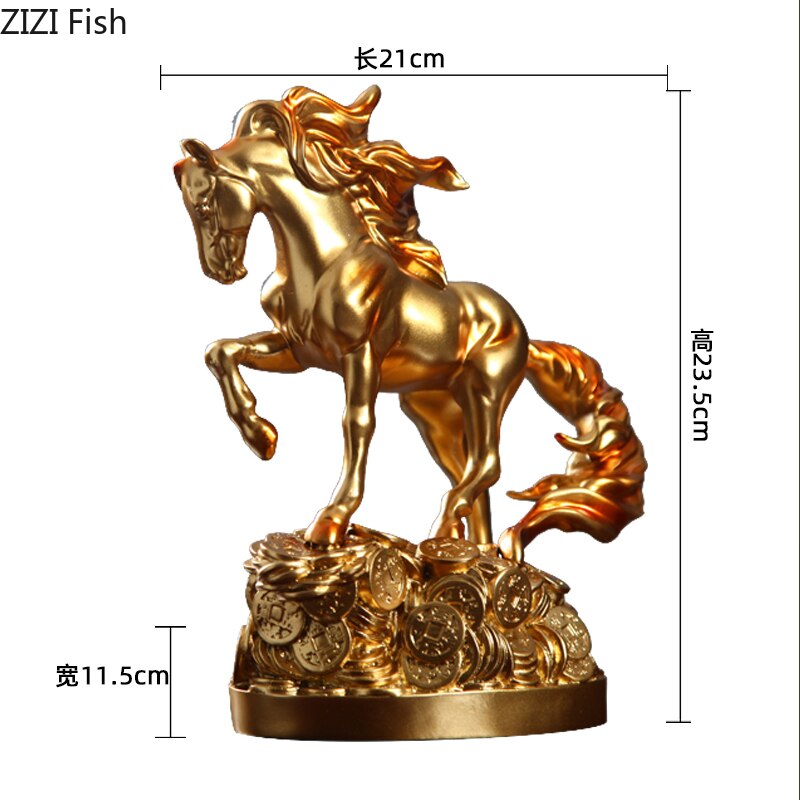 Gullhest statuett håndverk ornamenter mørk hest dyr statue kontor desktop dekor nordisk hjem dekorasjon harpiks figurer