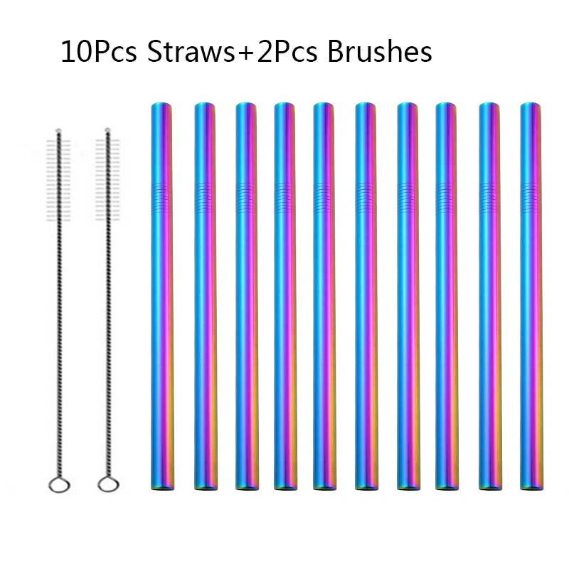 5/10pcs 304 Stainless Steel Straws Bubble Tea Diameter 12mm Reusable Drinking Straw Milk Tea Rainbow Metal Straws: 10pcs Rainbow