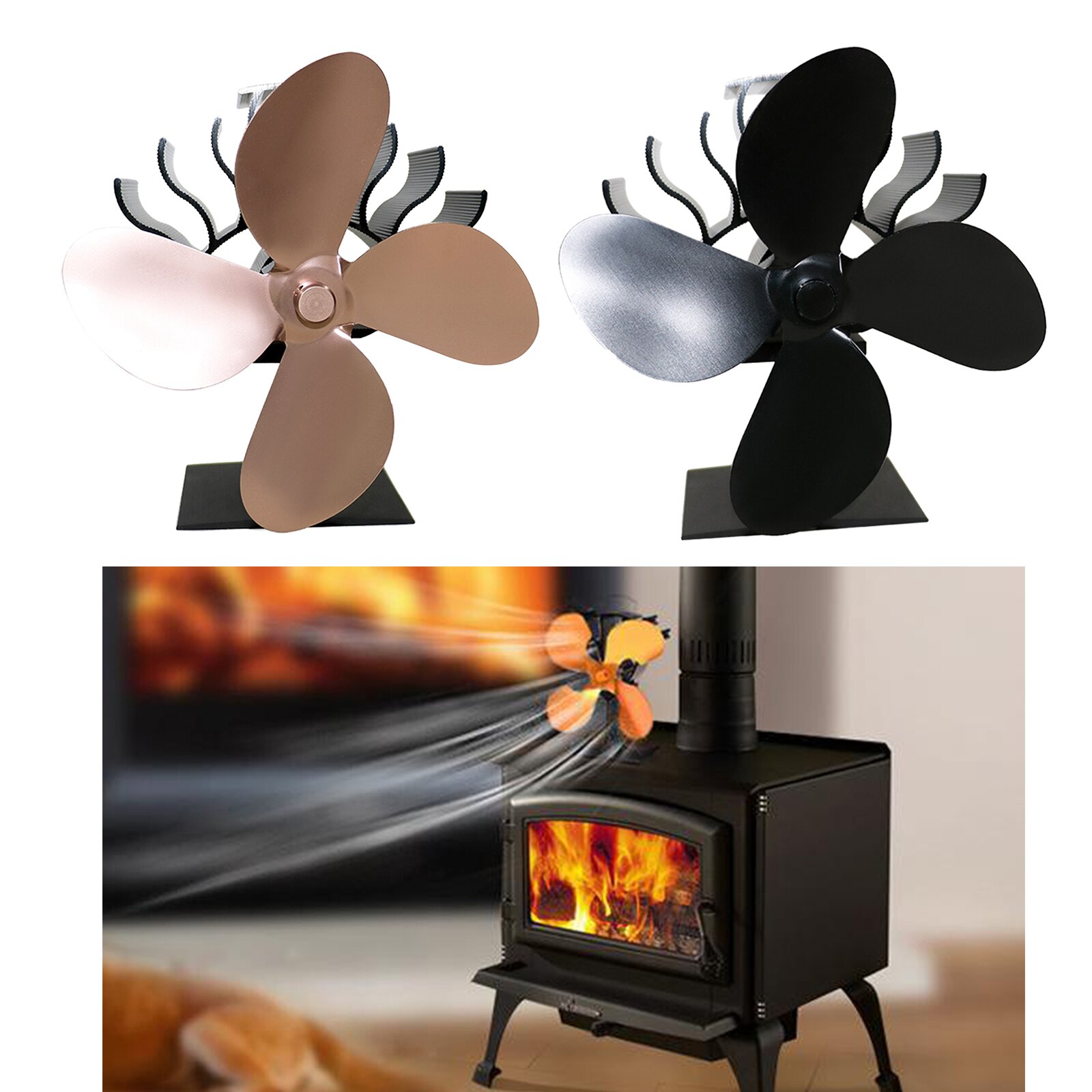Mini ventilador de estufa de bajo perfil, alimentado por calor, para quemador de chimenea de leña