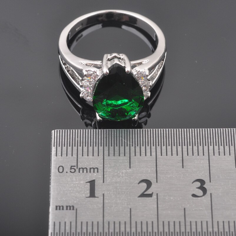 Bröllop kvinnors bröllop smycken set silver färg grön kristall ring halsband och örhängen set  qz0256