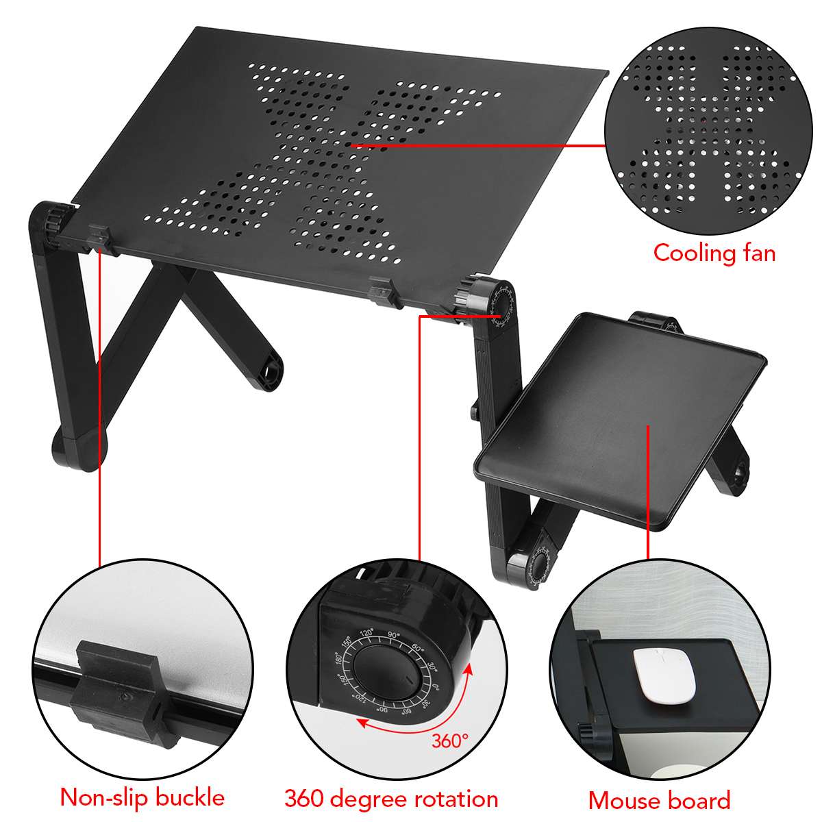 Folding Laptop Stand With Cooling Fan Mouse Board Aluminium Deaktop Bed Sofa Holder Stand For Notebook PC Computer For Macbook