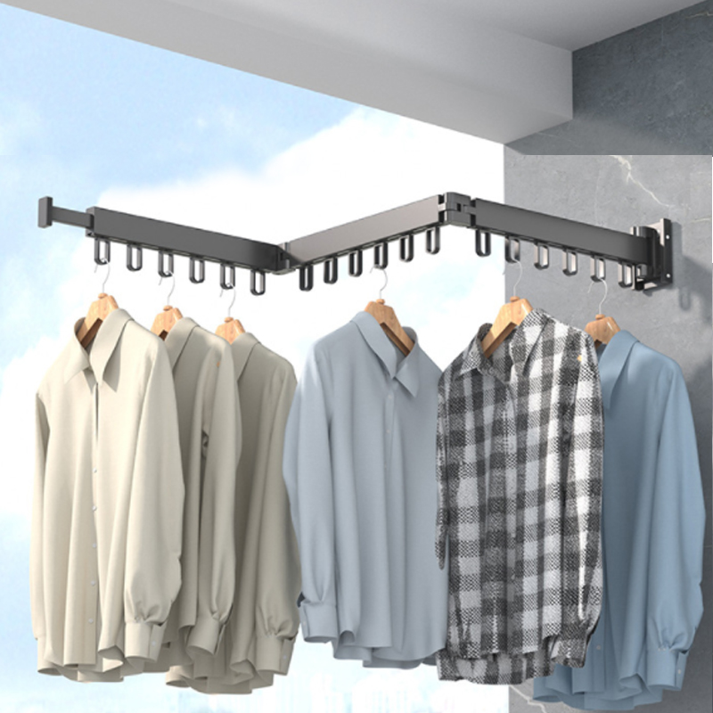 Retractable Clothes Rack Hanger Wall Mounted Foldable Indoor And Outdoor Aluminum Home Laundry Save Space Clothesline