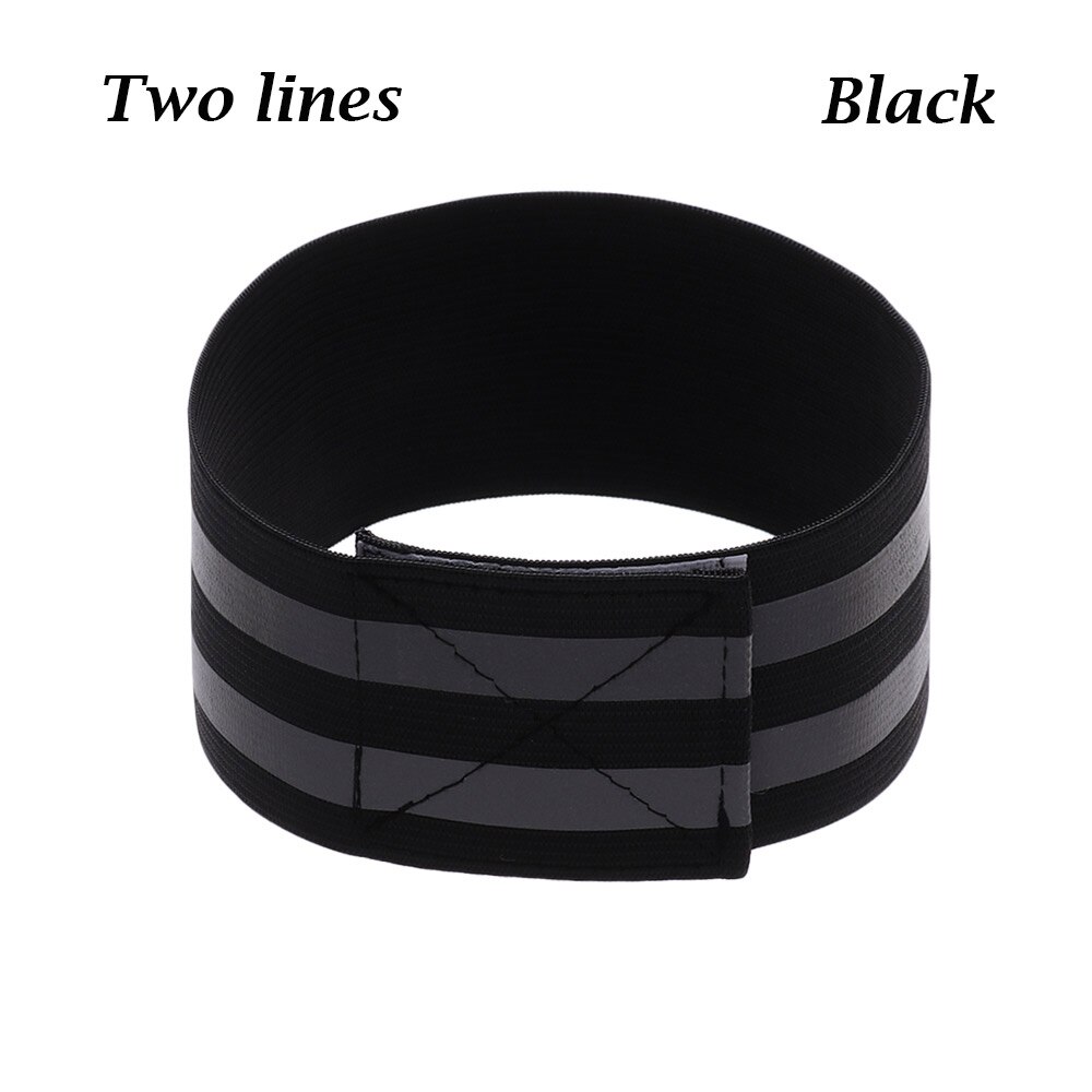 1 PC Fahrrad Reflektierende Streifen Warnung Armband Bike Reflektor Sicherheit Armbinde Laufen Radfahren Bind Hosen Hand Bein Reflektierende Band: two lines - Black