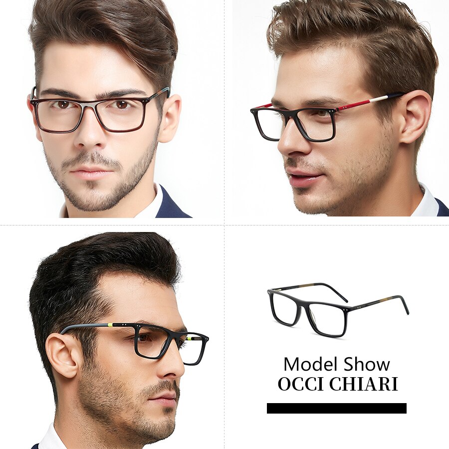 OCCI CHIARI Frame Eyeglasses Frames Men prescription Acetate Male Fashionable Spectacle Frames Optical Glasses Black W-COSCO