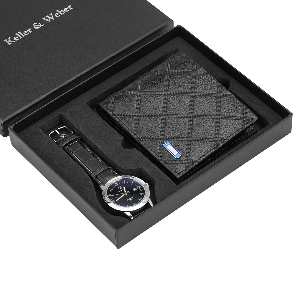 Speciale horloge portemonnee set quartz horloge leren portemonnee datum horloge kerst aan vader echtgenoot zoon heren horloge heren: En