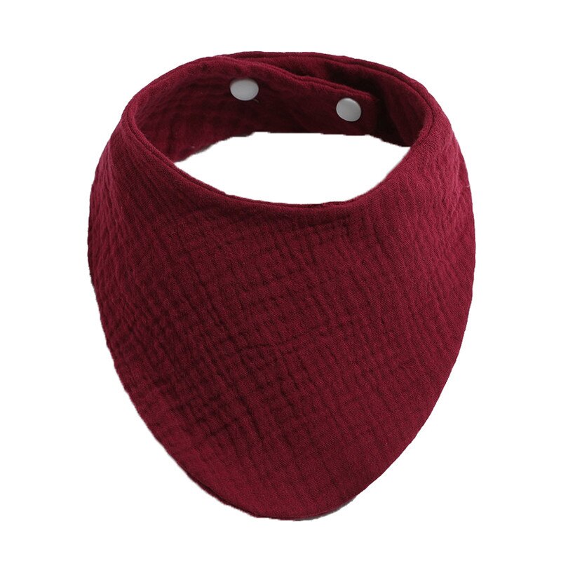 Baby Bibs Infant Soft Cotton Bib Newborn Solid Color Stripe Snap Button Triangle Saliva Towel Boy Girls Feeding Drool Burp Cloth: Wine Red