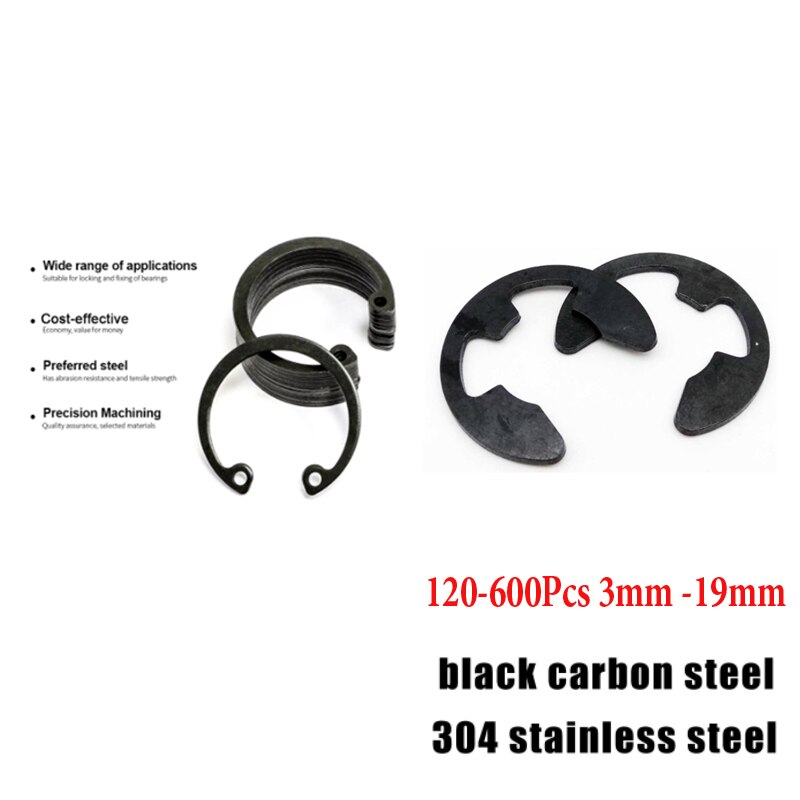 70-600Pcs 3mm -19mm Retaining Ring Assortment Kit black circlip snap retaining rings set and 304 stainless steel carbon steel