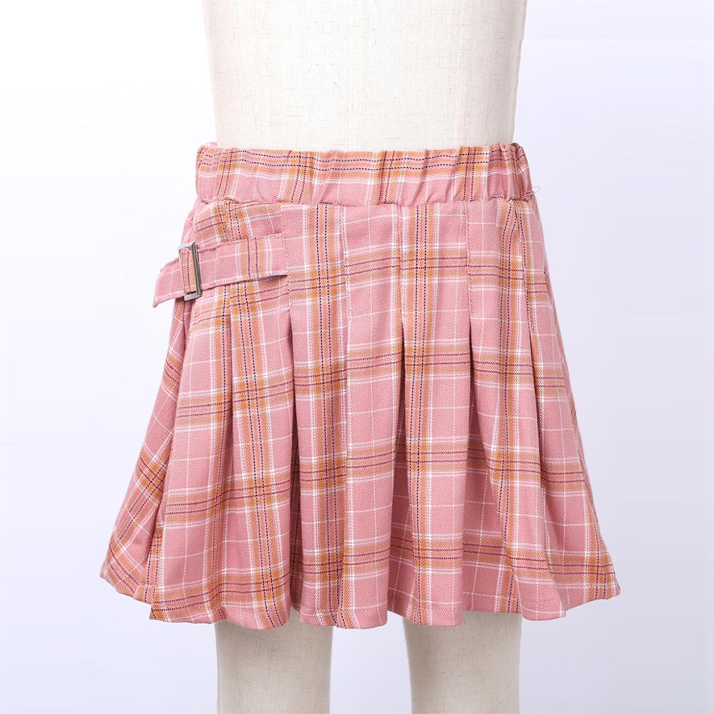 Kids Girls Clothes Set Plaid Suit School Uniform Long Sleeve Double-breasted Suit Top Pink Plaid Skirt Children Clothing Set