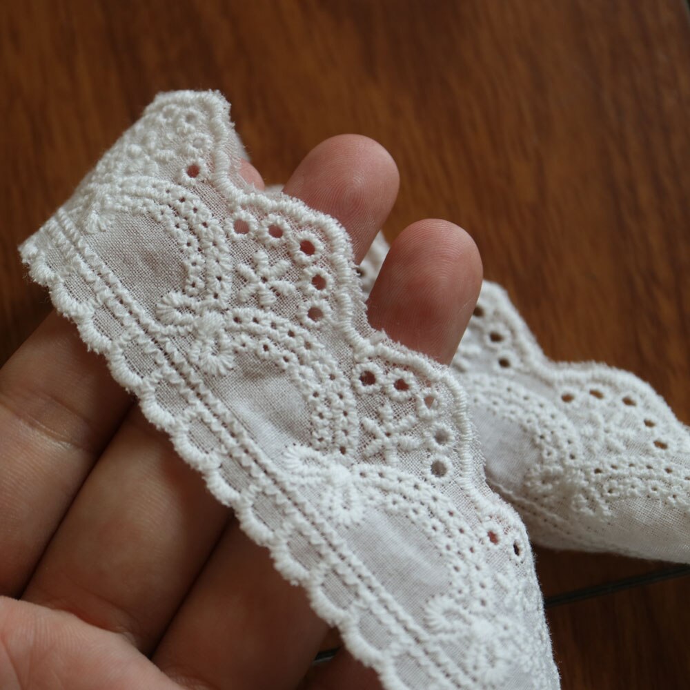 Adornos de encaje de algodón bordado de 5 yardas para ropa, adornos de encaje de flores suaves y cintas de costura para manualidades, accesorios DIY para vestidos: FSFH-6198-5yR9