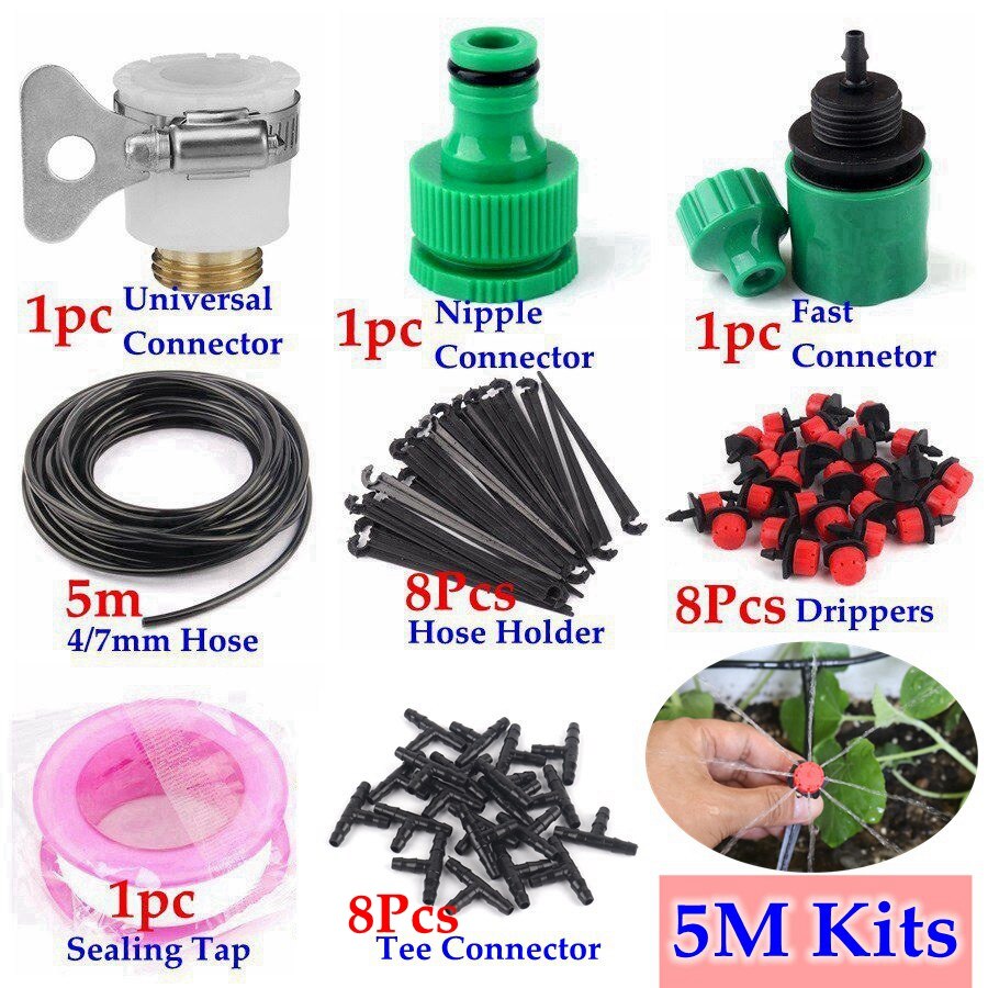 5~40M DIY Drip Irrigation System Automatic Watering System Garden Hose Micro Drip Garden Watering Kits Adjustable Drippers: 5m Kits