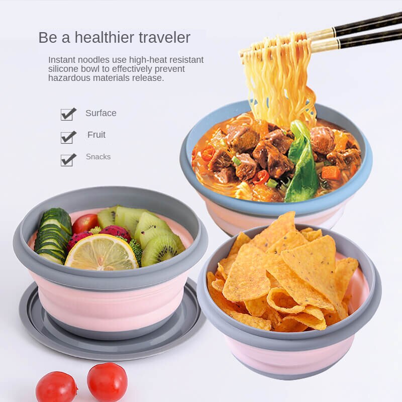 3pcs/set Foldable Silicone Tableware Set Portable Food Container Salad Dish Camping Travel Outdoor Food Bowl for Kitchen