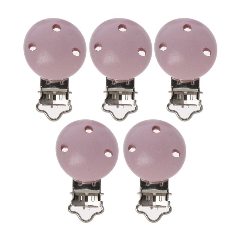 7 cores 5 pçs/lote de metal de madeira bebê chupeta clips cor sólida suportes bonito infantil soother fechos acessórios: ROXO