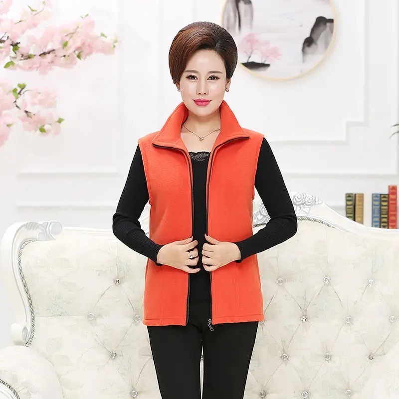 Primavera otoño mujer chaleco chaqueta de mediana edad Casual sólido sin mangas chaleco mujer bolsillo Chaleco corto