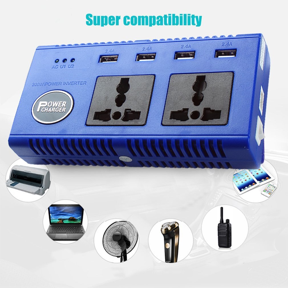 Portable Car Auto Power Inverter Converter 4 Port USB Charger Smart Power Strip Inverter with LED Display