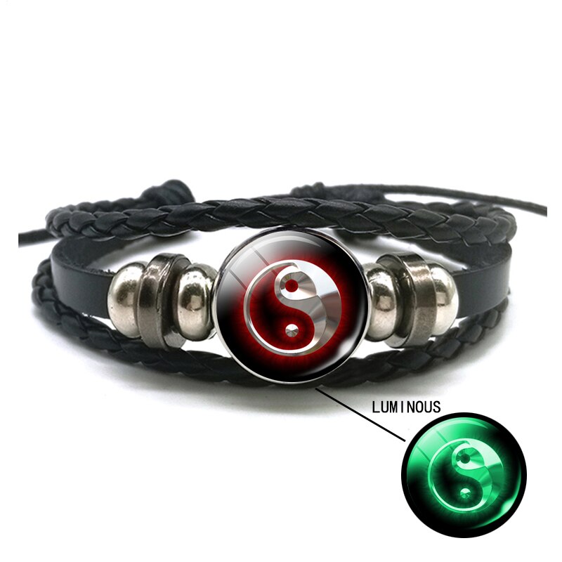 Leucht Yin Yang Geflochtene Leder Armbinde Jahrgang Tai Chi Kung Fu Zeichen Druckknopf Armbinde Männer Frauen Handgemachte Accessoires: Größe 13