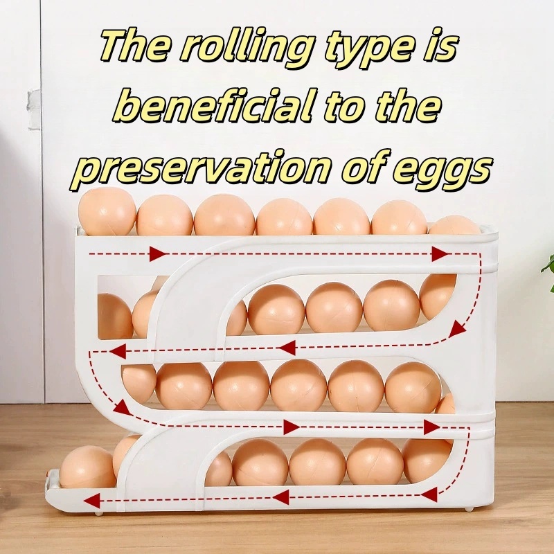 Rodillo automático para huevos de gran capacidad, refrigerador de cuatro niveles para el hogar, caja de almacenamiento de huevos, ahorro de espacio, cocina dedicada