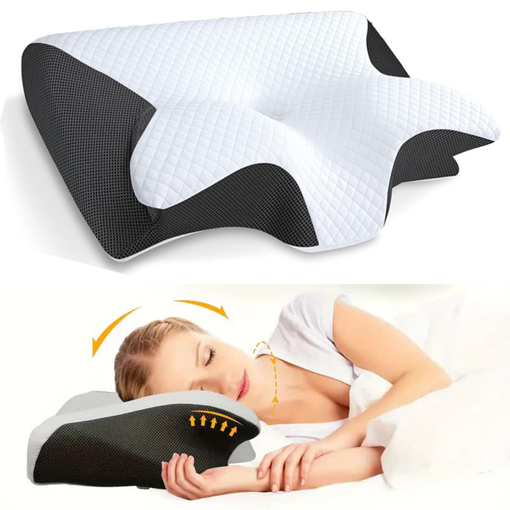 Almohada de cuello con memoria para dormir de mariposa, cómoda almohada para dormir de espuma viscoelástica de rebote lento, almohada para cama de masaje de cuello ortopédico Cervical