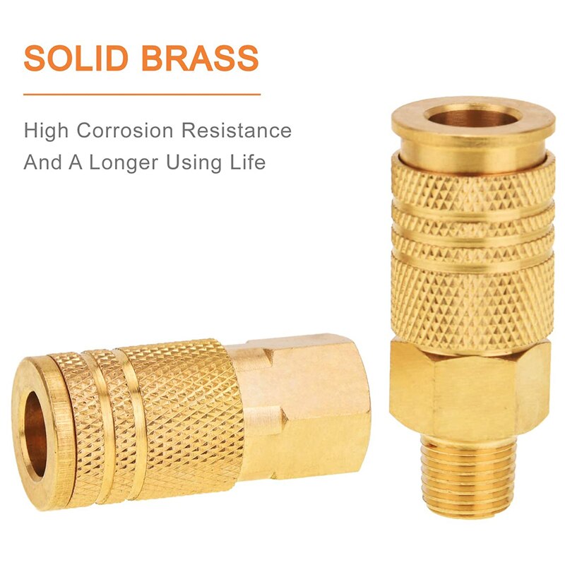 Air Fittings, Air Coupler and Plug Kit, Solid Brass Quick Connect Set,Industrial 1/4inch NPT Air Tool Fittings Set 16Pcs