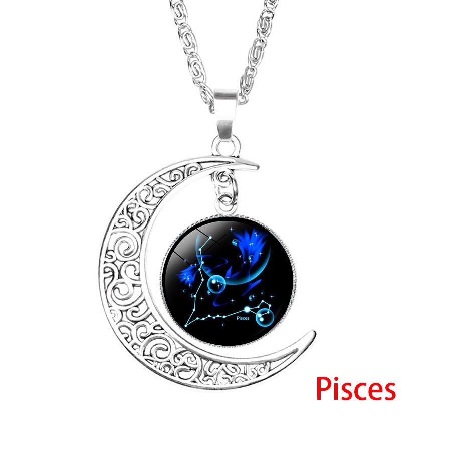 12 Zodiac Sign Pendant Necklace Glass Cabochon Double Galaxy Constellation Horoscope Astrology Necklace For Women Men Jewelry: 6