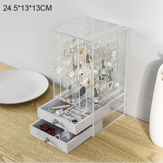 Multifunctionele Sieraden Doos Oorbellen Plank Oorbellen Opbergdoos Transparante Display Box Koreaanse Stofdicht Prinses Sieraden Rek: Three transparent