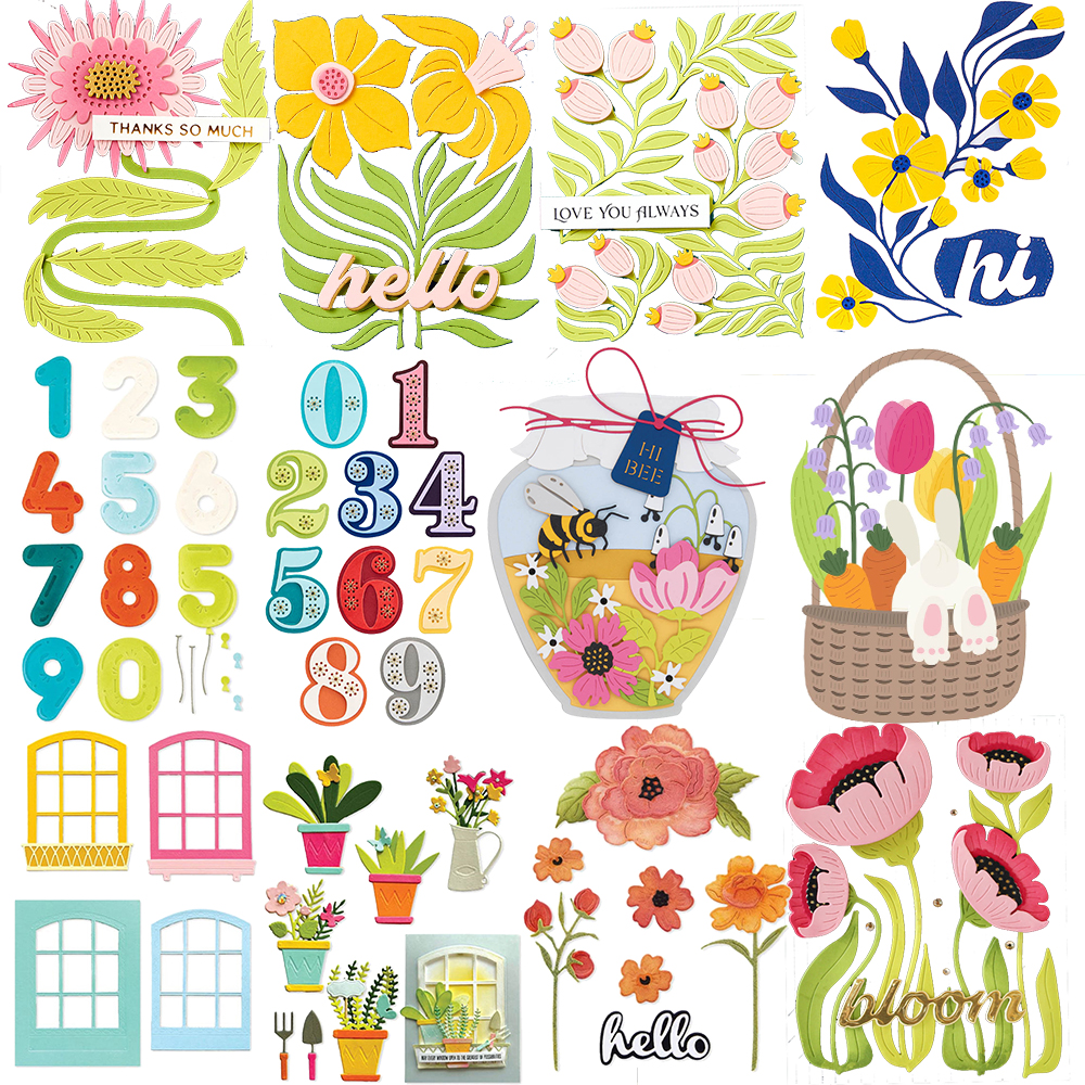 Troqueles de corte de Metal para álbum de recortes, ventana de flores, conejo de pascua, número de cesta, maceta de abeja, álbum de recortes, fabricación de álbumes de tarjetas, plantilla de manualidades DIY, 2024