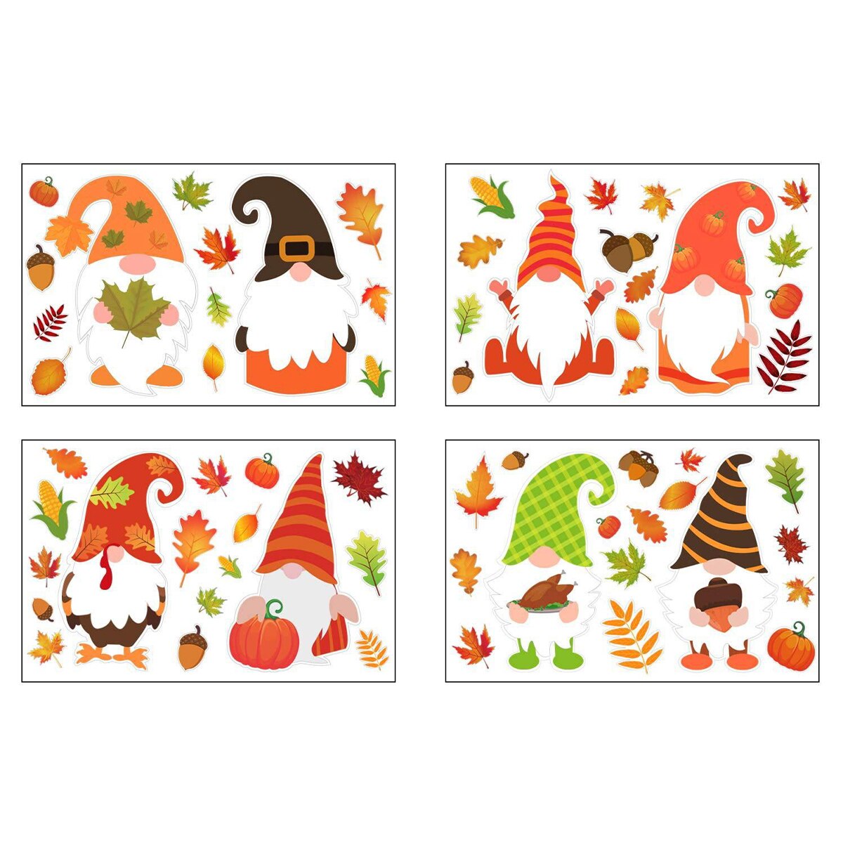Autumn Sticker Decals Party Decor Ornaments Thanksgiving Window Clings Cute Cartoon Swedish Gnome Pumpkin Fall Leaves Wall Decal: Default Title