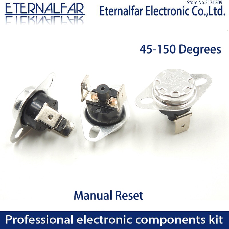 KSD301 10A 85 90 97 100 105 110 C degrés Celsius Thermostat de réinitialisation manuelle Thermostat de température normalement fermé contrôle de la température