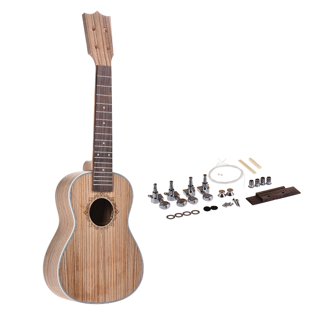 26in Ukulele DIY Kit Tenor Ukelele DIY Kit Hawaii Guitar Rosewood Fingerboard with Pegs String Bridge Nut