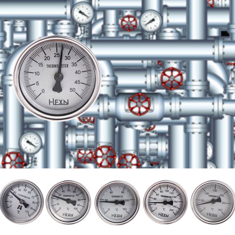 Stainless Steel Bi-metallic Thermometer 1/4PT Thread L=100mm 0~50~300℃ WSS-303 B95A