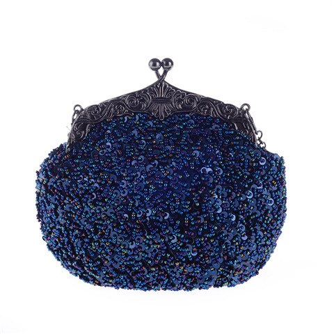 Solid Beading Hobos Bag Shiny Sequined Woman Evening Bag Luxurious Clutch Handbag Wallet Retro Old Shanghai Style with Cheongsam: Mine Blue