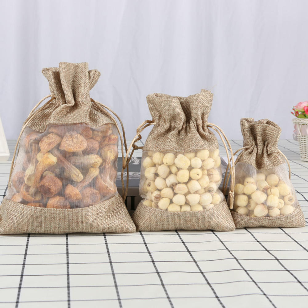 5pcs/lot Organza Jute Bags Burlap Drawstring Bag Wedding Party Favors Bags For Coffee Beans Candy Makeup Jewelry Packaging