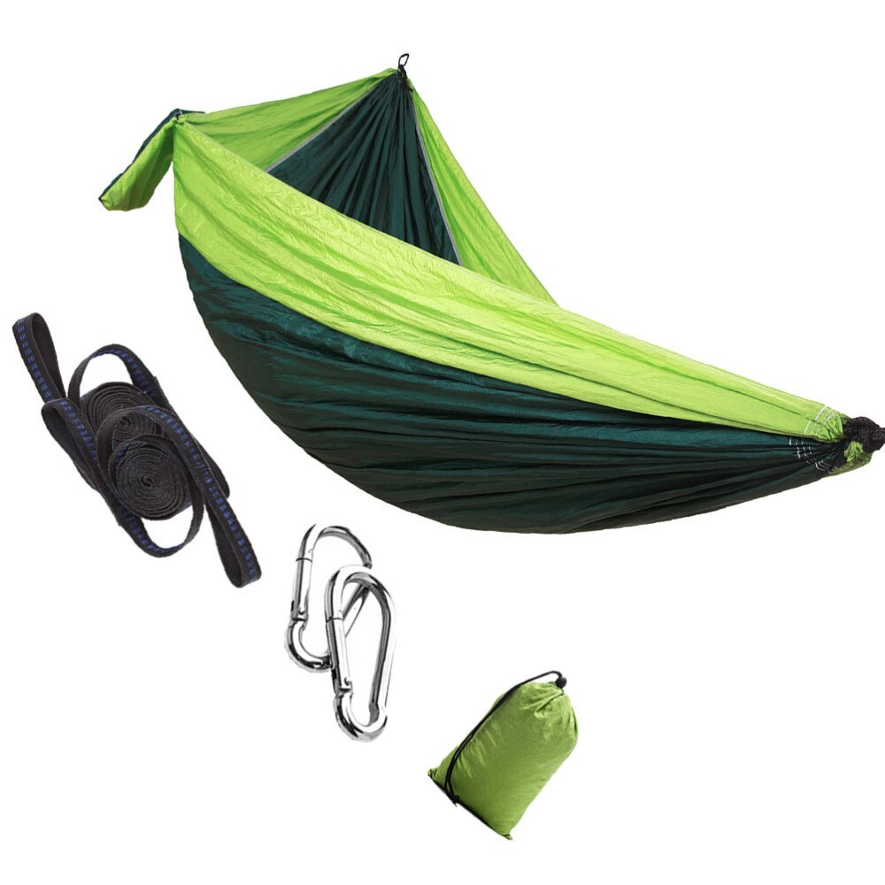 1 Set Hammock Camping Single Double Person Travel Outdoor Strap Swing Tent Bag Hanging Bed Steel Buckle Hammock: Fruit Green   Dark G