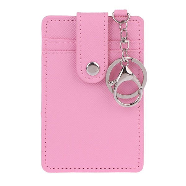 Tarjetero delgado de cuero PU, monedero con ventana de identificación, bolsillo frontal, tarjetero de autobús de crédito, para amigos y mujeres, 1 unidad: Rosa