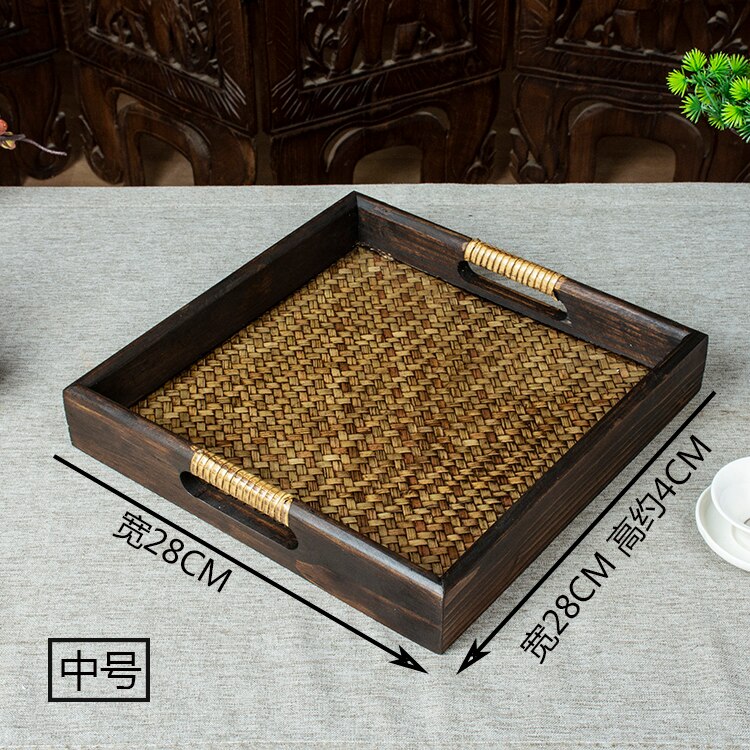 Whyou 1Pcs Hout Zuidoost-azi Ë Theewaar Cup Opslag Plaat Lade Vintage Spa Tafel Decor Woninginrichting Ornamenten Kantoor Essentiële: F about 28cm